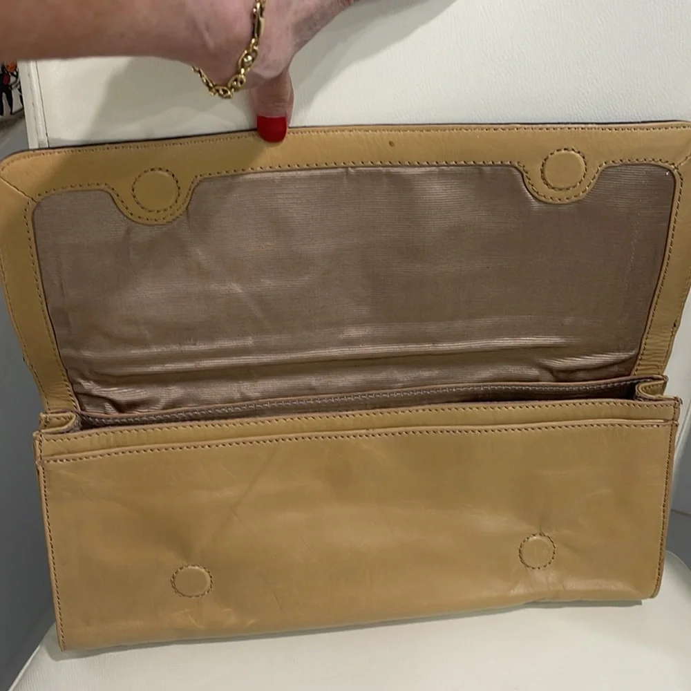 BCBG Maxazria Camel & Black Leather Clutch Bag with Duster Bag